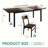 7pcs Dining Table Set with 6 Chairs, 63" Extendable Kitchen Table Set for 4-6, Mid-Century Dining Room Table for Small Space, Heavy-Duty Metal Frame, Easy Clean