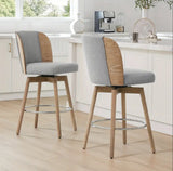 Counter Height Bar Stools Set of 2, 360° Swivel Upholstered Barstools with Back Wood Legs, 26" H Seat Height, Dining room furniture