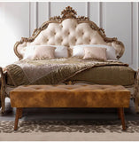 Ottoman Bench - Middle-Aged Style, Brown Pu, Versatile for Bedroom, End of Bed, Entrance, Comfortable Seating