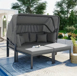 Outdoor Patio Sofa Daybed Adjustable Aluminum TOPMAX 3pcs Patio Daybed with Retractable Canopy Outdoor Metal Sectional Sofa Set Sun Lounger with Cushions for Backyard, Porch, Poolside, Grey