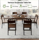 7pcs Dining Table Set with 6 Chairs, 63" Extendable Kitchen Table Set for 4-6, Mid-Century Dining Room Table for Small Space, Heavy-Duty Metal Frame, Easy Clean