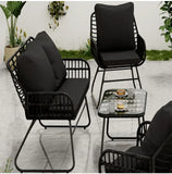 4pcs Outdoor Wicker Furniture Set - All-Weather Lounge Chair, Seating & Coffee Table, Patio Conversation Group For Garden, Deck & Pool Area