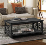 [Sturdy Farmhouse Storage Sofa Table] 47in Rustic Coffee Table Farmhouse Rustic 2 Tier Storage Sturdy Wooden Frame TV Table Center Table For Living Room Industrial Sofa Table Or Office Easy Assembly