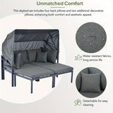 Outdoor Patio Sofa Daybed Adjustable Aluminum TOPMAX 3pcs Patio Daybed with Retractable Canopy Outdoor Metal Sectional Sofa Set Sun Lounger with Cushions for Backyard, Porch, Poolside, Grey