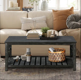 [Sturdy Farmhouse Storage Sofa Table] 47in Rustic Coffee Table Farmhouse Rustic 2 Tier Storage Sturdy Wooden Frame TV Table Center Table For Living Room Industrial Sofa Table Or Office Easy Assembly