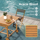 Foldable Rustic-Chic Acacia Wood Foldable Outdoor Dining Set-4 Chairs, Space-Saving Wheeled Design, Washable Cushions&Easy Assembly For Compact Patio, Balcony, Or Porch