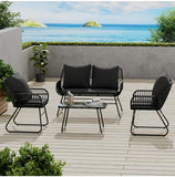 4pcs Outdoor Wicker Furniture Set - All-Weather Lounge Chair, Seating & Coffee Table, Patio Conversation Group For Garden, Deck & Pool Area