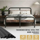 Metal Bed Frame (available in Queen & King Size) With Rustic Wooden Headboard And Footboard, Industrial Bed Platform, 14 Inch High Heavy Duty Steel Slats Support, No Box Spring Needed, Easy Assembly