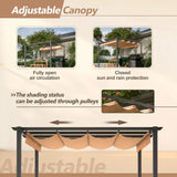 10' X 10' Aluminum Patio Pergola With Retractable Pergola Canopy, Backyard Shade Shelter For Porch, Outdoor Party, Garden, Grill Gazebo, Khaki