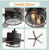 65 Inch Industrial Modern Ceiling Fan with Lights - 5 Reversible Blades, Remote Control, DC Motor, 6-Speed Adjustable, 3 Color Temperatures, Downrod Mount, Matte Black Finish for Bedroom & Living Room, Living Room Fan | Industrial Ceiling Fan | Lighting F