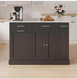 52" Rolling Kitchen Island with Trash Can Storage, Marble/Wood & Pull-Out Spice Rack, Black-Marble Black-Wood Gray-Marble White-Wood Options