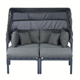 Outdoor Patio Sofa Daybed Adjustable Aluminum TOPMAX 3pcs Patio Daybed with Retractable Canopy Outdoor Metal Sectional Sofa Set Sun Lounger with Cushions for Backyard, Porch, Poolside, Grey
