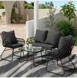 4pcs Outdoor Wicker Furniture Set - All-Weather Lounge Chair, Seating & Coffee Table, Patio Conversation Group For Garden, Deck & Pool Area