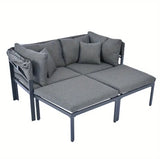 Outdoor Patio Sofa Daybed Adjustable Aluminum TOPMAX 3pcs Patio Daybed with Retractable Canopy Outdoor Metal Sectional Sofa Set Sun Lounger with Cushions for Backyard, Porch, Poolside, Grey