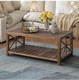 [Sturdy Farmhouse Storage Sofa Table] 47in Rustic Coffee Table Farmhouse Rustic 2 Tier Storage Sturdy Wooden Frame TV Table Center Table For Living Room Industrial Sofa Table Or Office Easy Assembly