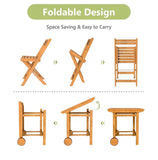 Foldable Rustic-Chic Acacia Wood Foldable Outdoor Dining Set-4 Chairs, Space-Saving Wheeled Design, Washable Cushions&Easy Assembly For Compact Patio, Balcony, Or Porch