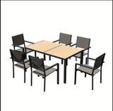 All-Weather Patio Dining Set With WPC Tabletop & Iron Frame, Includes 6 Textilene Stackable Chairs For Garden, Backyard, Deck