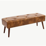 Ottoman Bench - Middle-Aged Style, Brown Pu, Versatile for Bedroom, End of Bed, Entrance, Comfortable Seating