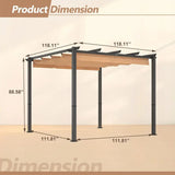 10' X 10' Aluminum Patio Pergola With Retractable Pergola Canopy, Backyard Shade Shelter For Porch, Outdoor Party, Garden, Grill Gazebo, Khaki