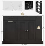 52" Rolling Kitchen Island with Trash Can Storage, Marble/Wood & Pull-Out Spice Rack, Black-Marble Black-Wood Gray-Marble White-Wood Options
