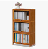 Magshion Bamboo/Acrylic 3 Shelves Bookshelf, with Transparent Door Bookcase, Brown, for Home
