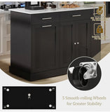 52" Rolling Kitchen Island with Trash Can Storage, Marble/Wood & Pull-Out Spice Rack, Black-Marble Black-Wood Gray-Marble White-Wood Options