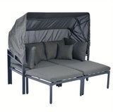 Outdoor Patio Sofa Daybed Adjustable Aluminum TOPMAX 3pcs Patio Daybed with Retractable Canopy Outdoor Metal Sectional Sofa Set Sun Lounger with Cushions for Backyard, Porch, Poolside, Grey