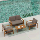 4pcs Patio Furniture Set, Acacia Wood Patio Sectional Sofa, Outdoor Conversation Set with Cushion, Single Chairs & Loveseat with Coffee Table, Modern Seating for Lawn Garden Porch, Grey