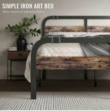 Metal Bed Frame (available in Queen & King Size) With Rustic Wooden Headboard And Footboard, Industrial Bed Platform, 14 Inch High Heavy Duty Steel Slats Support, No Box Spring Needed, Easy Assembly