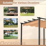 10' X 10' Aluminum Patio Pergola With Retractable Pergola Canopy, Backyard Shade Shelter For Porch, Outdoor Party, Garden, Grill Gazebo, Khaki