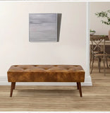 Ottoman Bench - Middle-Aged Style, Brown Pu, Versatile for Bedroom, End of Bed, Entrance, Comfortable Seating