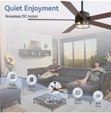 65 Inch Industrial Modern Ceiling Fan with Lights - 5 Reversible Blades, Remote Control, DC Motor, 6-Speed Adjustable, 3 Color Temperatures, Downrod Mount, Matte Black Finish for Bedroom & Living Room, Living Room Fan | Industrial Ceiling Fan | Lighting F