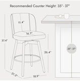 Counter Height Bar Stools Set of 2, 360° Swivel Upholstered Barstools with Back Wood Legs, 26" H Seat Height, Dining room furniture
