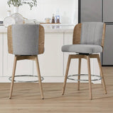 Counter Height Bar Stools Set of 2, 360° Swivel Upholstered Barstools with Back Wood Legs, 26" H Seat Height, Dining room furniture