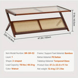 Woven Bamboo Coffee Table | 47" Tempered Glass Top with Rattan Shelf | Walnut Finish | Multi-Functional Storage for Living Room & Bedroom | Modern Boho Design, Decorative Storage | Bamboo Legs, Coffee Table for Living Room