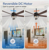 65 Inch Industrial Modern Ceiling Fan with Lights - 5 Reversible Blades, Remote Control, DC Motor, 6-Speed Adjustable, 3 Color Temperatures, Downrod Mount, Matte Black Finish for Bedroom & Living Room, Living Room Fan | Industrial Ceiling Fan | Lighting F