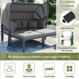 Outdoor Patio Sofa Daybed Adjustable Aluminum TOPMAX 3pcs Patio Daybed with Retractable Canopy Outdoor Metal Sectional Sofa Set Sun Lounger with Cushions for Backyard, Porch, Poolside, Grey