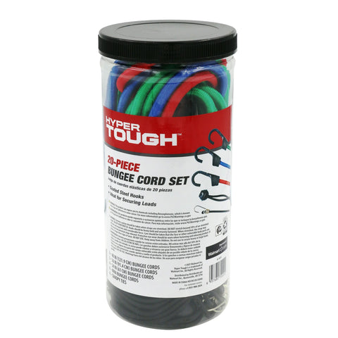 Juego de 20 cuerdas elásticas Hyper Tough, recipiente de plástico, multicolor, 2,31 oz.