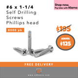Tornillos autoperforantes DKAKU n.° 6 x 1-1/4 con cabeza Phillips, 1 lb (paquete de 239), BROCA N.° 2 GRATIS