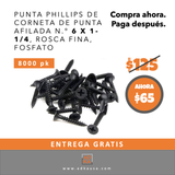 DKAKU #6 x 1-1/4 Punta afilada Phillips Cabeza de corneta Rosca fina - Caja de 1000 tornillos (4,1 LB) - Incluye 1 broca n.° 2 gratis