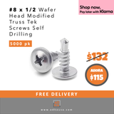 Tornillos de cabeza de oblea DKAKU n.° 8 x 1/2 autoperforantes - Caja de 1000 tornillos Incluye 1 broca n.° 2 gratis