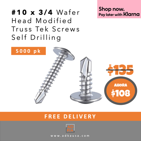 Tornillos de cabeza de oblea modificados DKAKU n.° 10 x 3/4, autoperforantes, paquete de 185, caja de 1 lb, incluye 1 broca n.° 3 gratis