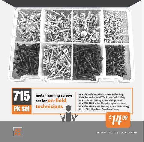 715 pk set of metal framing screws set for on-field technicians