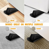 Premium Rubber Door Stoppers for Bottom of Door Security Rubber, Door Stopper Wedge for Carpet Heavy Duty Door. Pack of 2（Black)