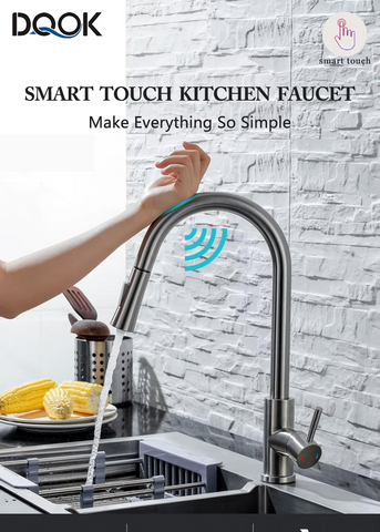 Kitchen Faucet Pull Out Brushed Nickle Sensor Stainless Steel Black Smart Induction Mixed Tap Touch Control Sink Tap