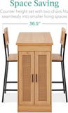 3-Piece Rattan Dining Set, Counter Height Boho Dining Table for Kitchen for 2, Dining Room w/Adjustable Storage Shelves