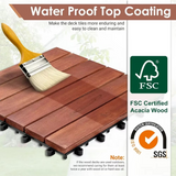 108 Solid Acacia Interlocking Deck Bricks -12 "x 12" Indoor and Outdoor Waterproof, Courtyard Garden – 108 square feet