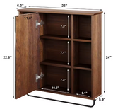 Medicine Cabinet with Mirror, Wall Mounted Bathroom Storage Cabinet with Mirror Door, Removable Shelves and 6 Open Shelves - 6.3"D x 26"W x 24"H