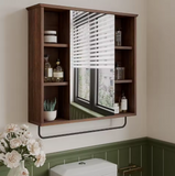 Medicine Cabinet with Mirror, Wall Mounted Bathroom Storage Cabinet with Mirror Door, Removable Shelves and 6 Open Shelves - 6.3"D x 26"W x 24"H