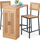 3-Piece Rattan Dining Set, Counter Height Boho Dining Table for Kitchen for 2, Dining Room w/Adjustable Storage Shelves